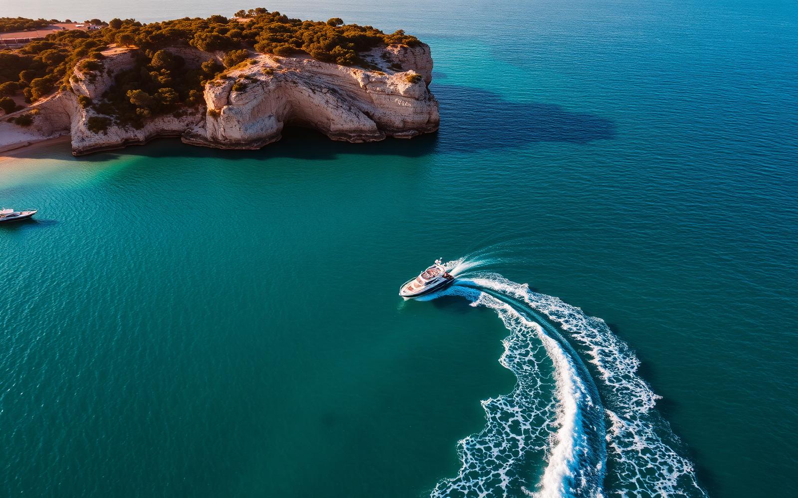 Vista panorámica del mar mediterráneo en Mallorca con embarcaciones